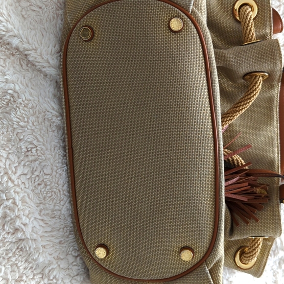 MICHAEL Michael Kors Gold Shimmer Canvas and Leather Tassel Drawstring S… - Picture 4 of 8